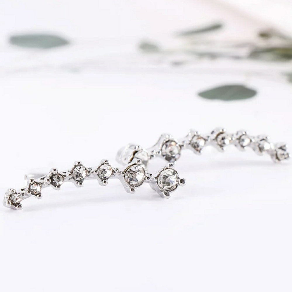 Silver Rhinestone Ear Climber Earrings - Picture 5 of 5